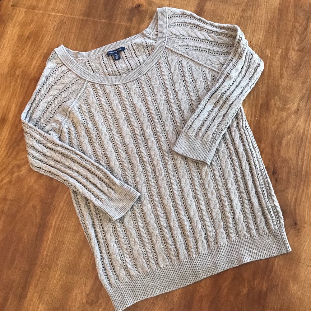 American Eagle Oatmeal Open Weave Sweater
